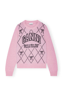 Graphic Wool Mix Bow Crewneck | Mauve Chalk