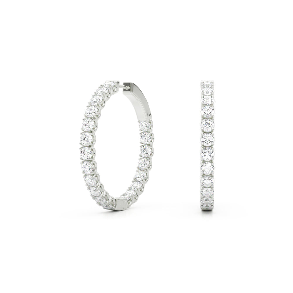 Womens | Hoop Earrings | 14K White Gold | 3 CTW Round Cut Lab Grown Diamond | F-VS