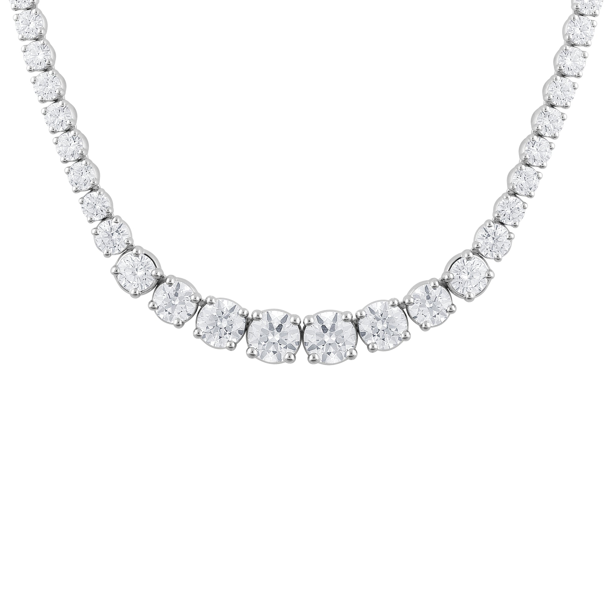 Womens | Tennis Necklace | 14K White Gold | 20 CTW Round Cut Lab Grown Diamond | F-VS