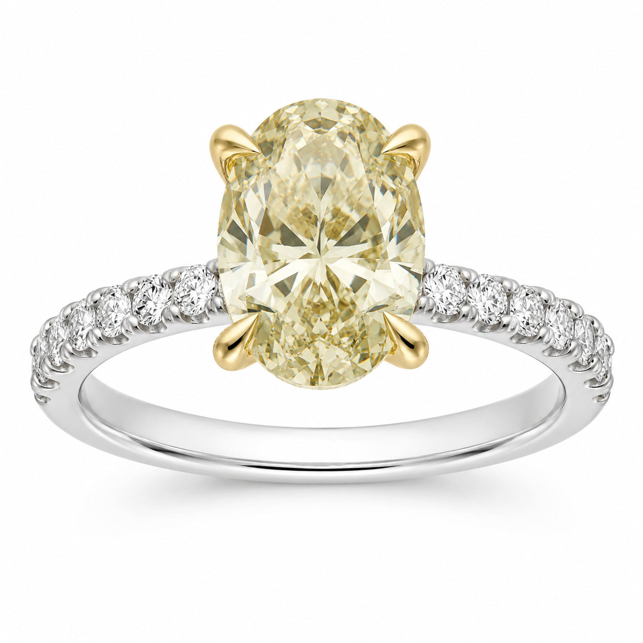 Womens | Solitaire Engagement Ring | 14K Two Tone Gold | 3 CTW Oval Cut Lab Grown Diamond | Fancy Yellow-VS1