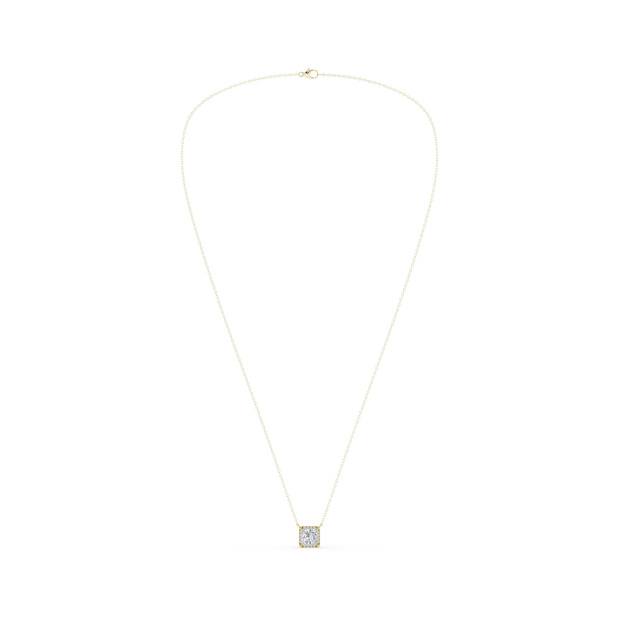 Womens | Halo Solitaire Pendant Necklace | 14K Yellow Gold | 1.5 CTW Princess Cut Lab Grown Diamond | G-VS