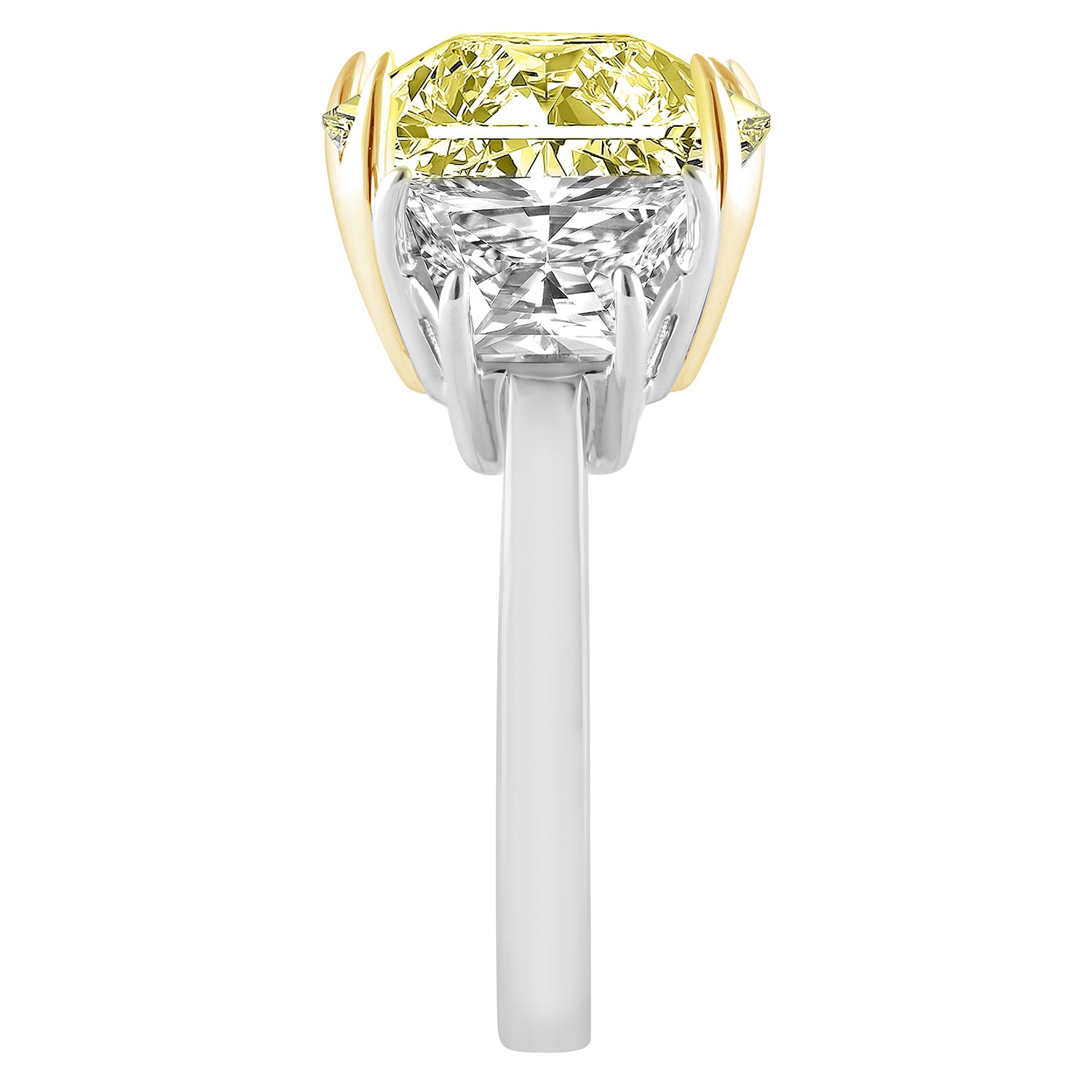 Womens | 3 Stone Engagement Ring | 14K Two Tone Gold | 6.50 CTW Radiant Cut Lab Grown Diamond | Yellow-VS1