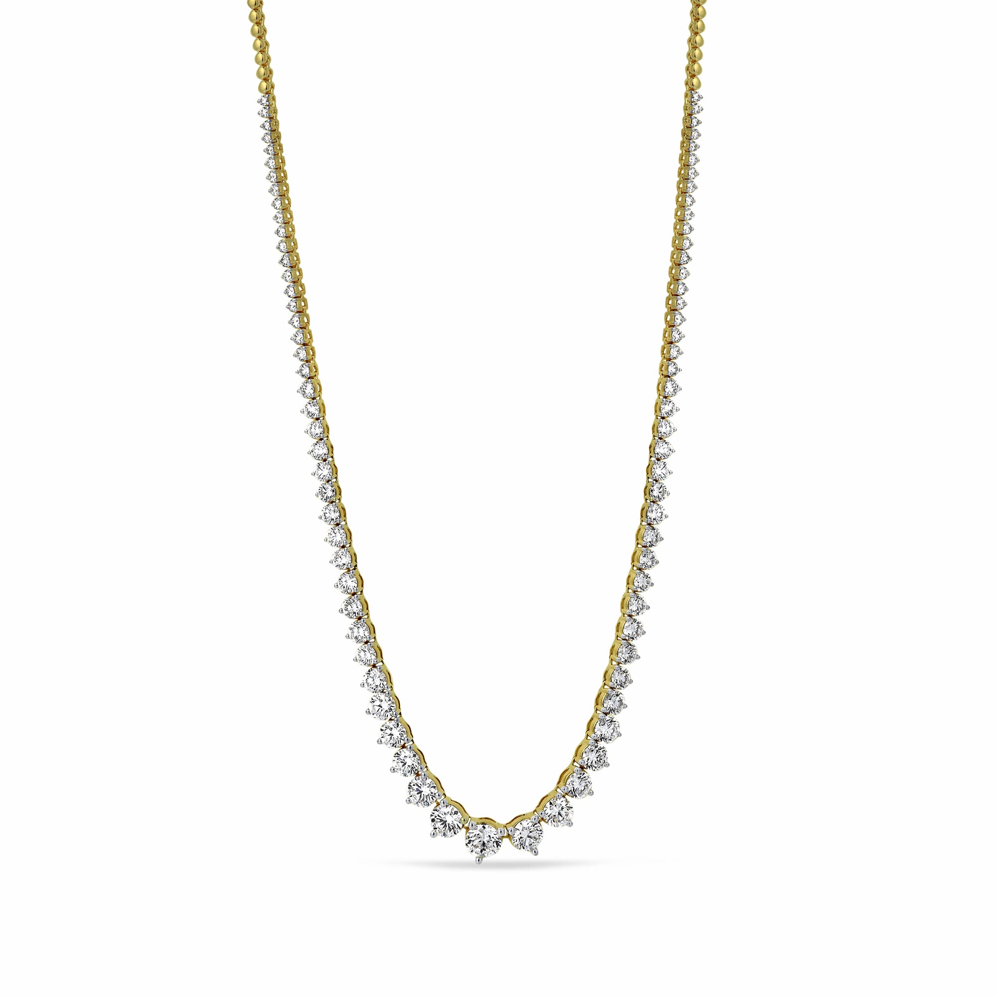 Womens | Riviera Tennis Necklace | 18K Yellow Gold | 13 CTW Round Cut Lab Grown Diamond | G-VS