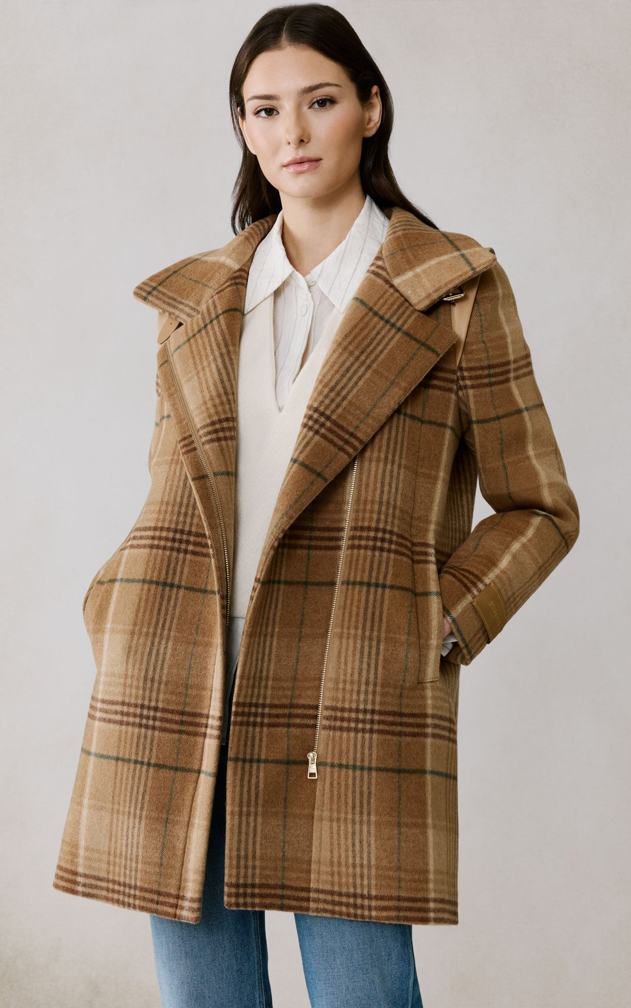 Kiana-P Plaid Moto Coat In Wool | Teak