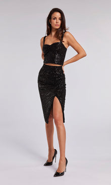 Kimora Sequin Midi Skirt | Black