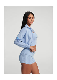 Knit Cropped Zip-Up Jacket | Sky Blue