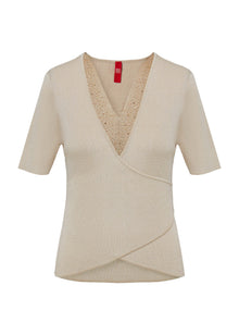 Knit Short Sleeve Top | Beige