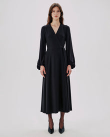 Women | Lantern Sleeve Wrap Dress | Black