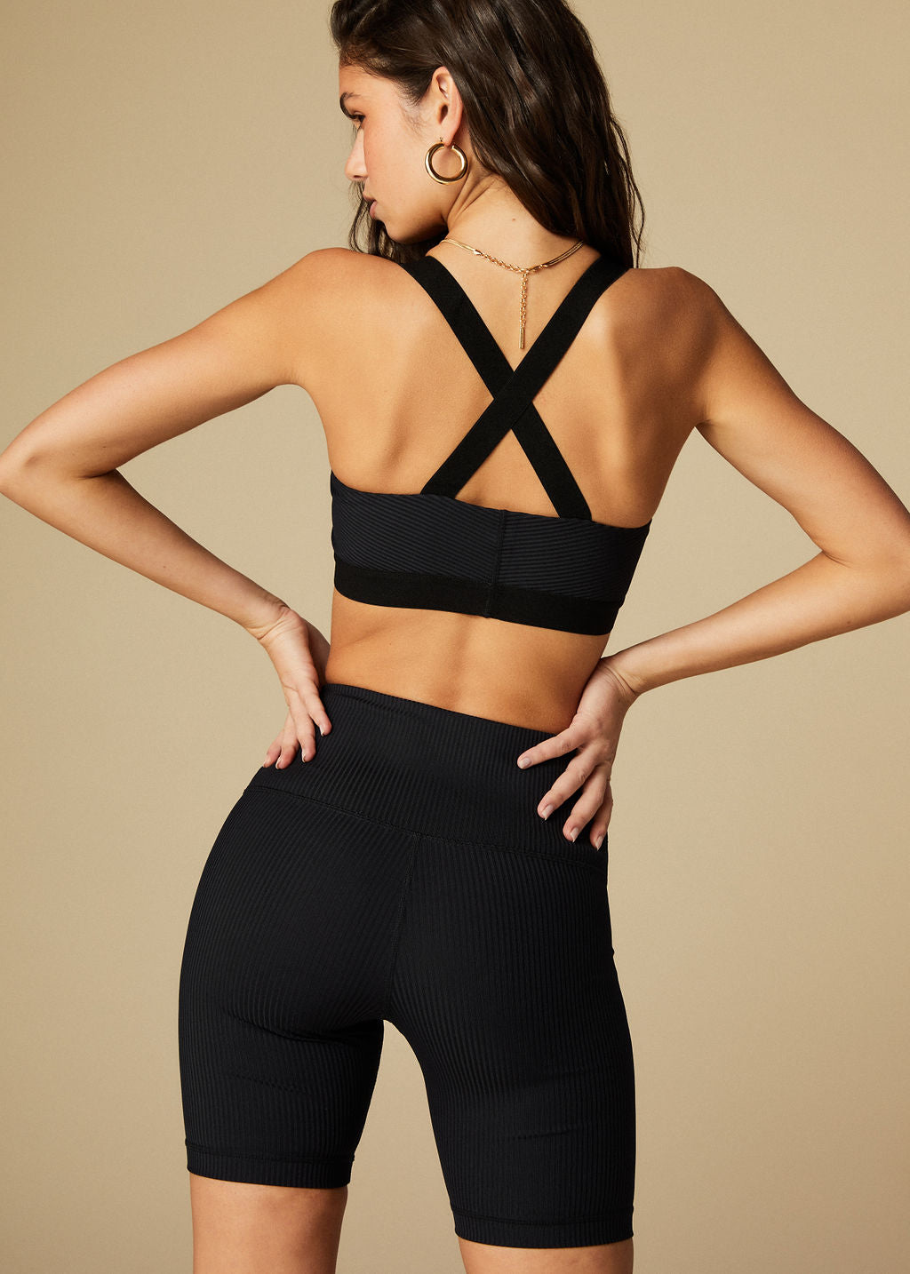 SUNSET BRA - BLACK RIBBED - TAN + LINES by Sivan Ayla
