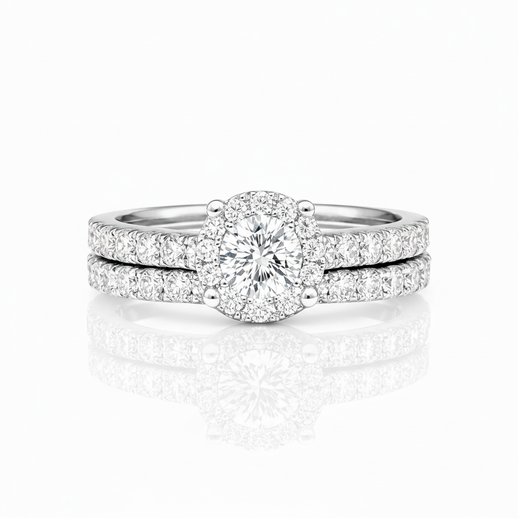 1.50 CT Round Natural Diamond | Bridal Set Ring | 14K White Gold | I Color | I1 Clarity