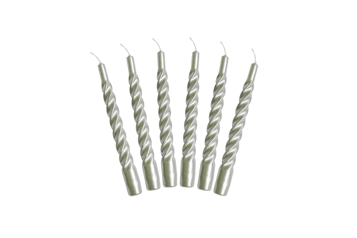 Lacquer Twisted Taper Candles | Silver | Set of 6