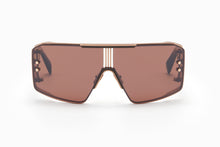 Unisex | Le Masque Sunglass | Rose Gold - Brown Swirl - Side Lens w /PB pattern | Dark Brown w/ Black Mirror