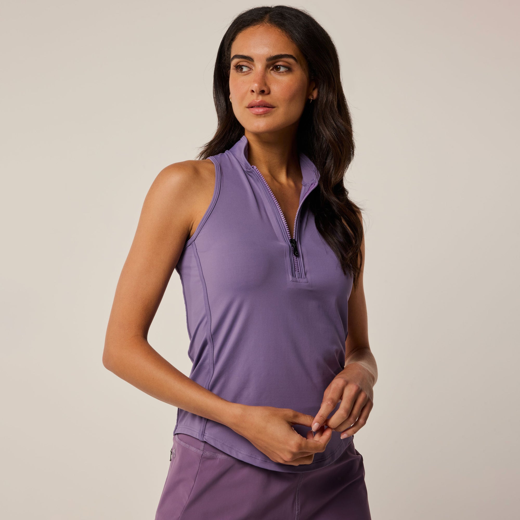 Women | Sleeveless Vesta Mock Neck Top | Lavande