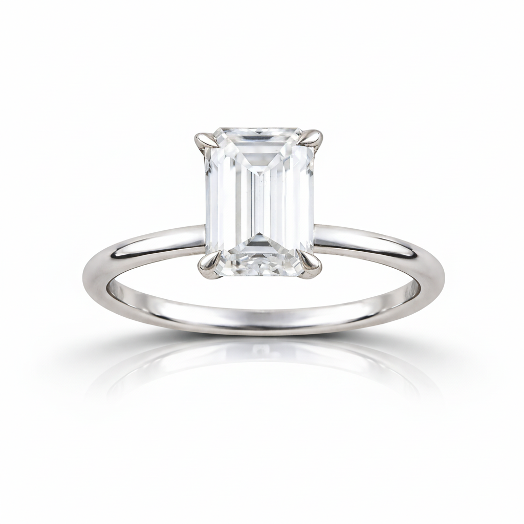 1.90 CT Emerald/Round Lab-Grown Diamond - II | Engagement Ring | 14K White Gold | G Color | VS Clarity