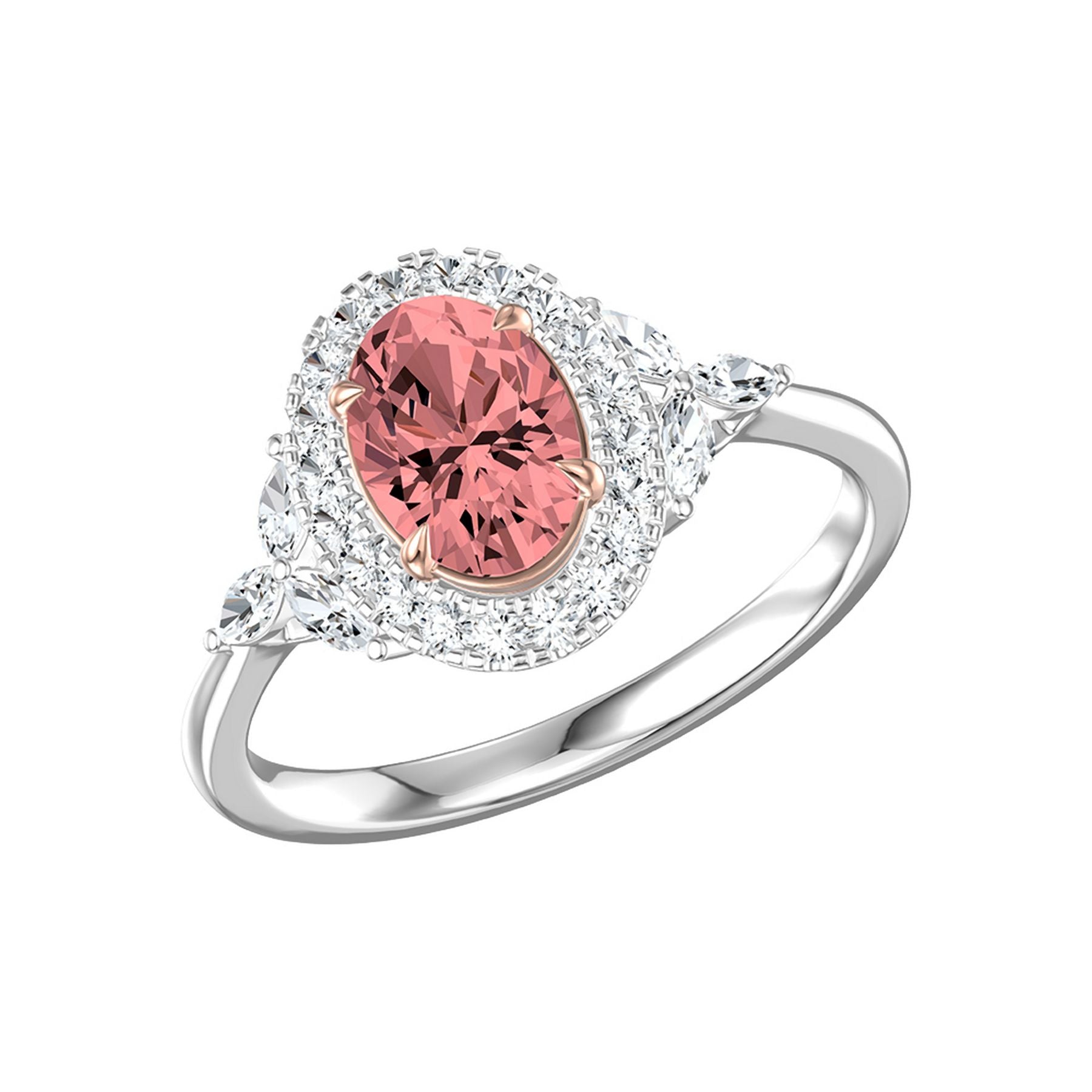 1.40 CT Pink Oval/Marquise/Round Lab-Grown Diamond | Engagement Ring | 14K Two Tone Gold | G Color | VS Clarity