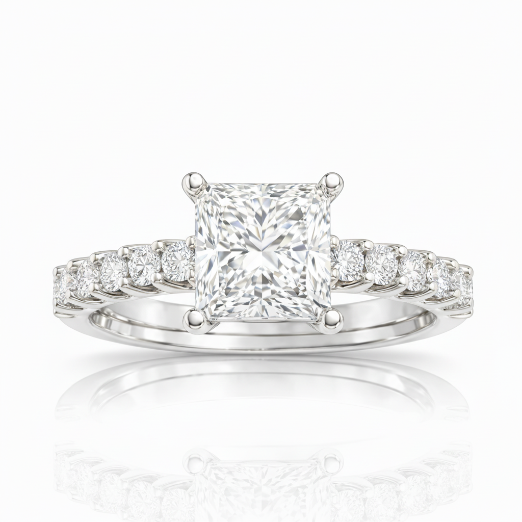 3.00 CT Princess/Round Lab-Grown Diamond | Engagement Ring | 14K White Gold | F Color | VS Clarity
