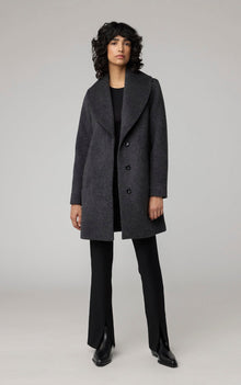 Lolli Straight-Fit Novelty Wool Coat With Leather Bib | Black