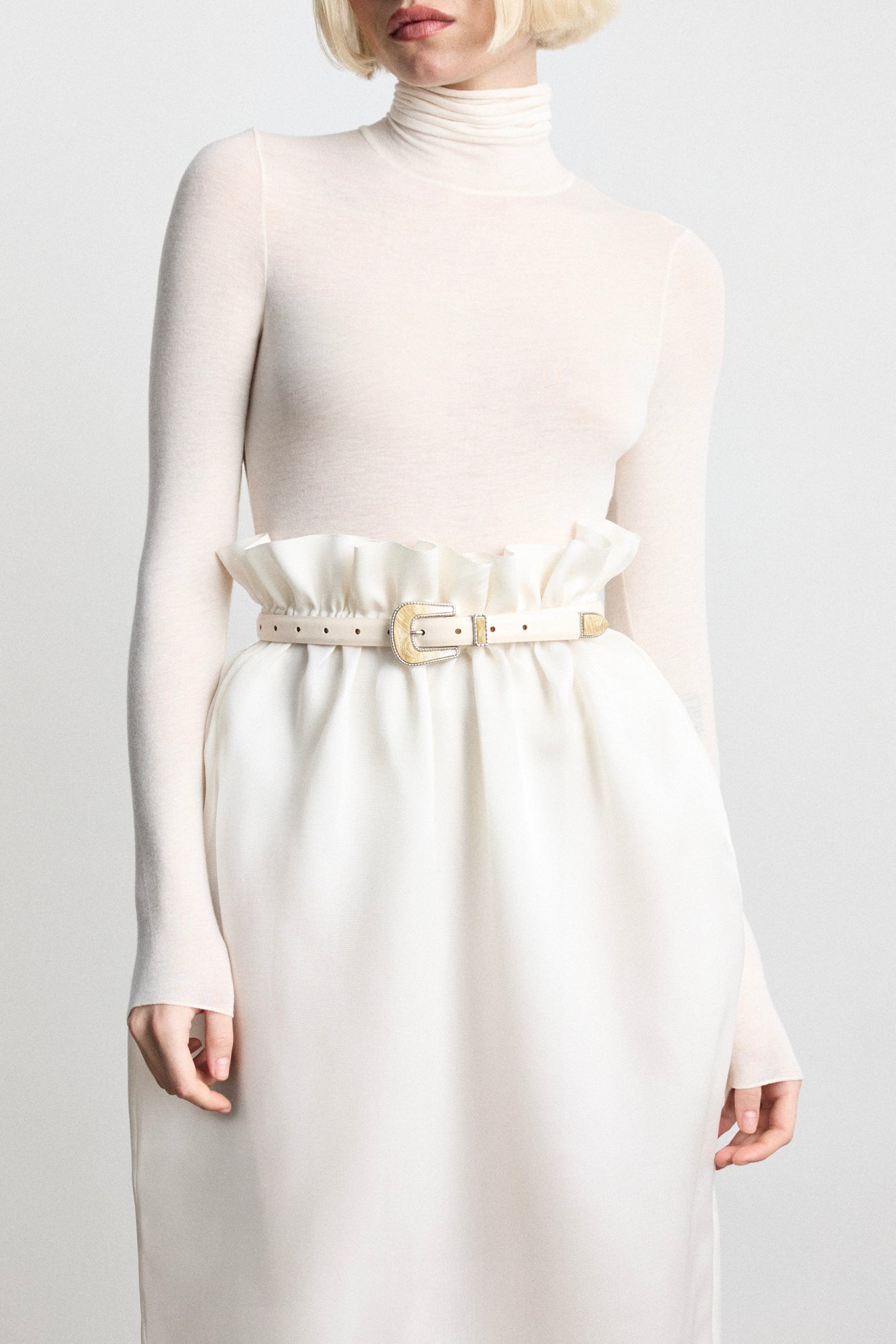 Travertine Belt | Ivory Silver & Marble Inlay