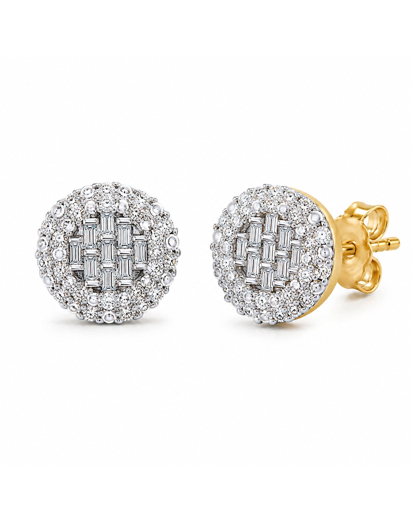Lab Grown Diamond Cluster Stud Earrings | Yellow Gold over Silver