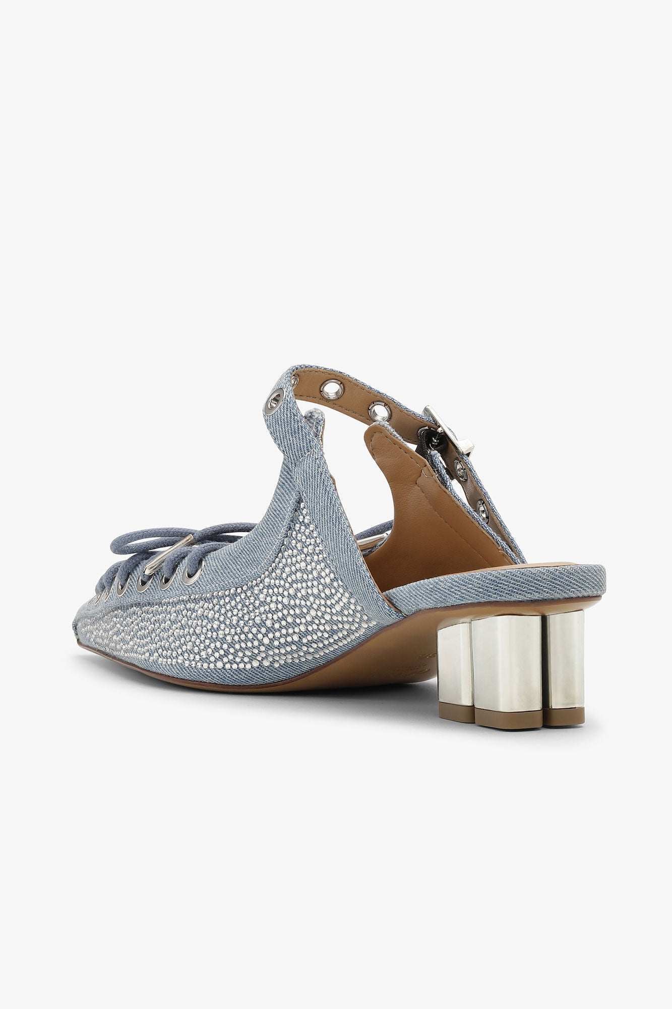 Lace Up Mules in | Faded Denim