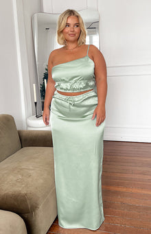 Lala Satin Maxi Skirt | Sage