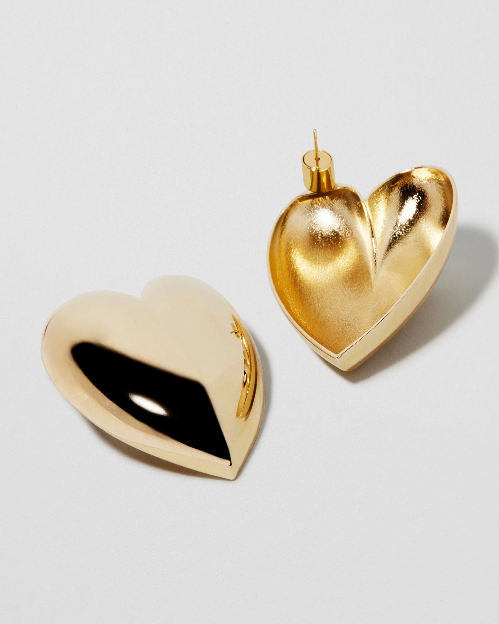 Puffy Heart Earrings earring - styled on model | womens gold earrings
