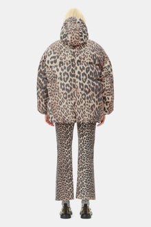 Leopard Print Midi Puffer Jacket | Almond Milk