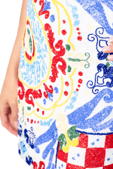 Limoncello Hand - Beaded Embellished Mini Dress - White/Red - Self - Adore