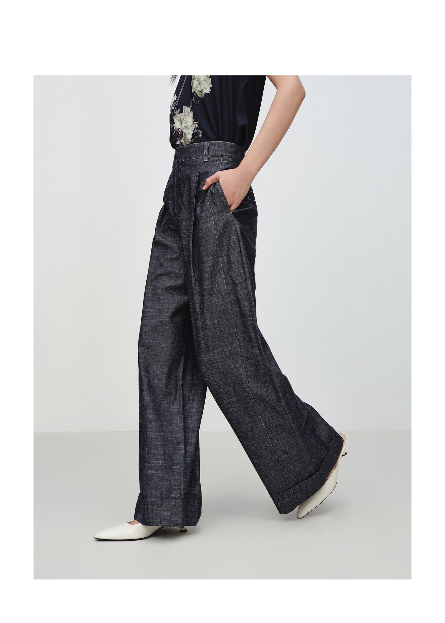 Linen-Cotton Cropped Pants | Navy