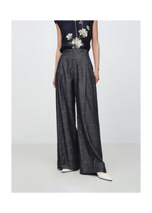 Linen-Cotton Cropped Pants | Navy