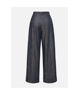 Linen-Cotton Cropped Pants | Navy