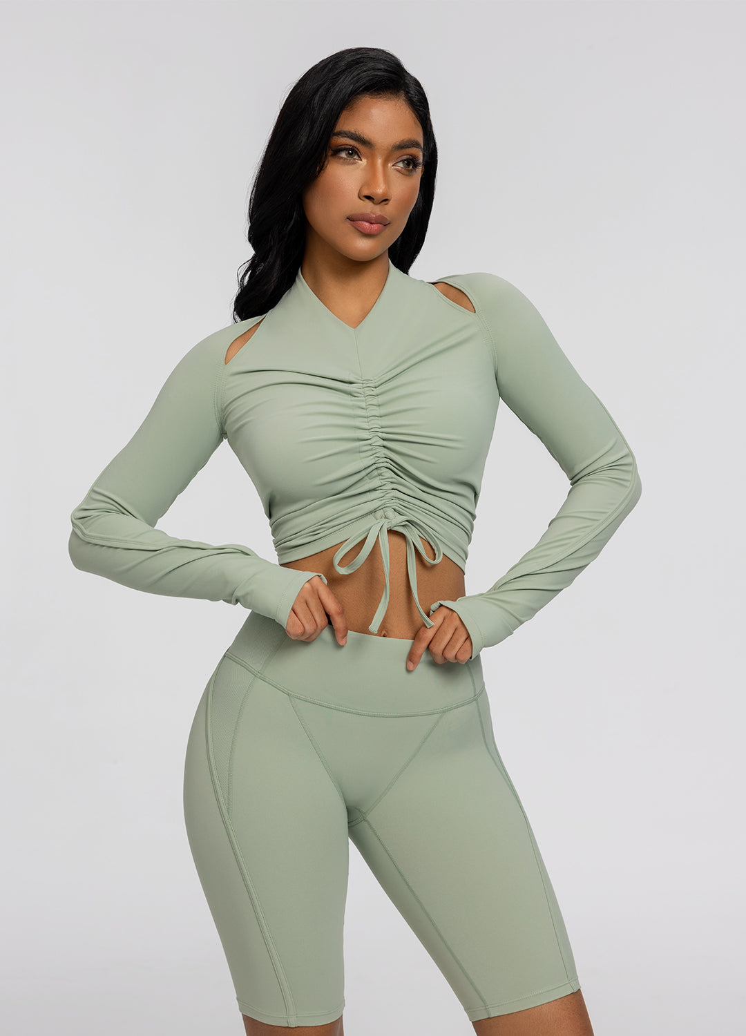 Drawstring Crop Top | Sage Green