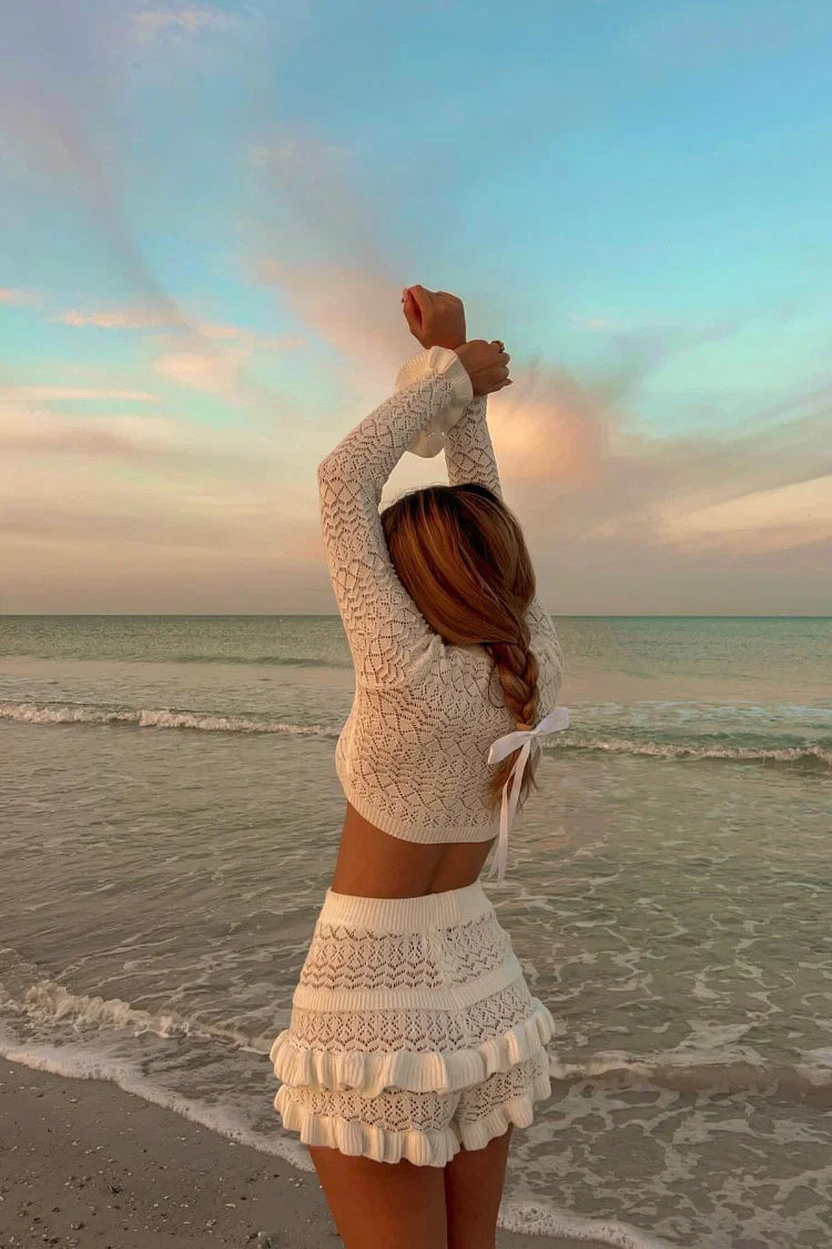 Lorri Knit Ruffle Shorts | White