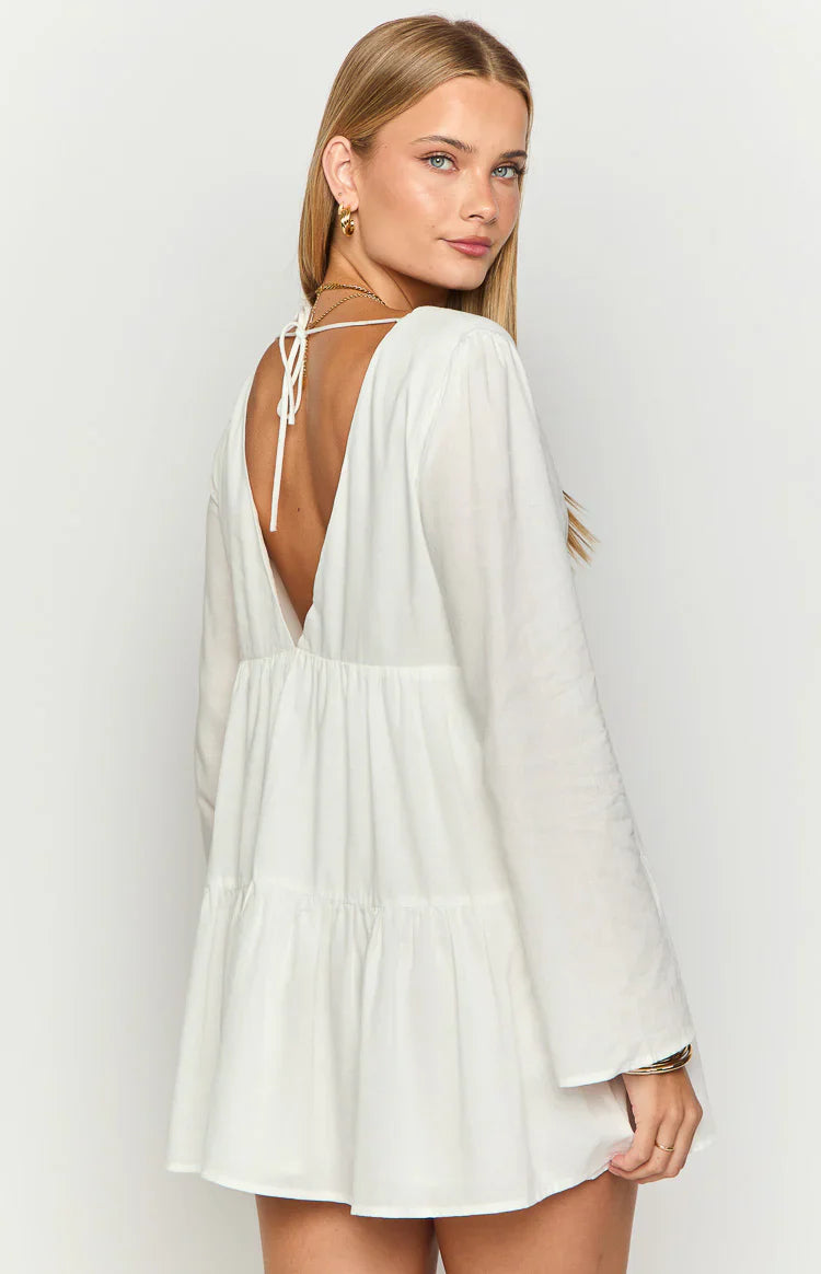 Lucky Heart Long Sleeve Mini Dress | White