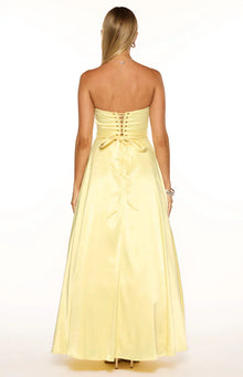 Lucy Strapless Satin Formal Maxi Dress | Yellow