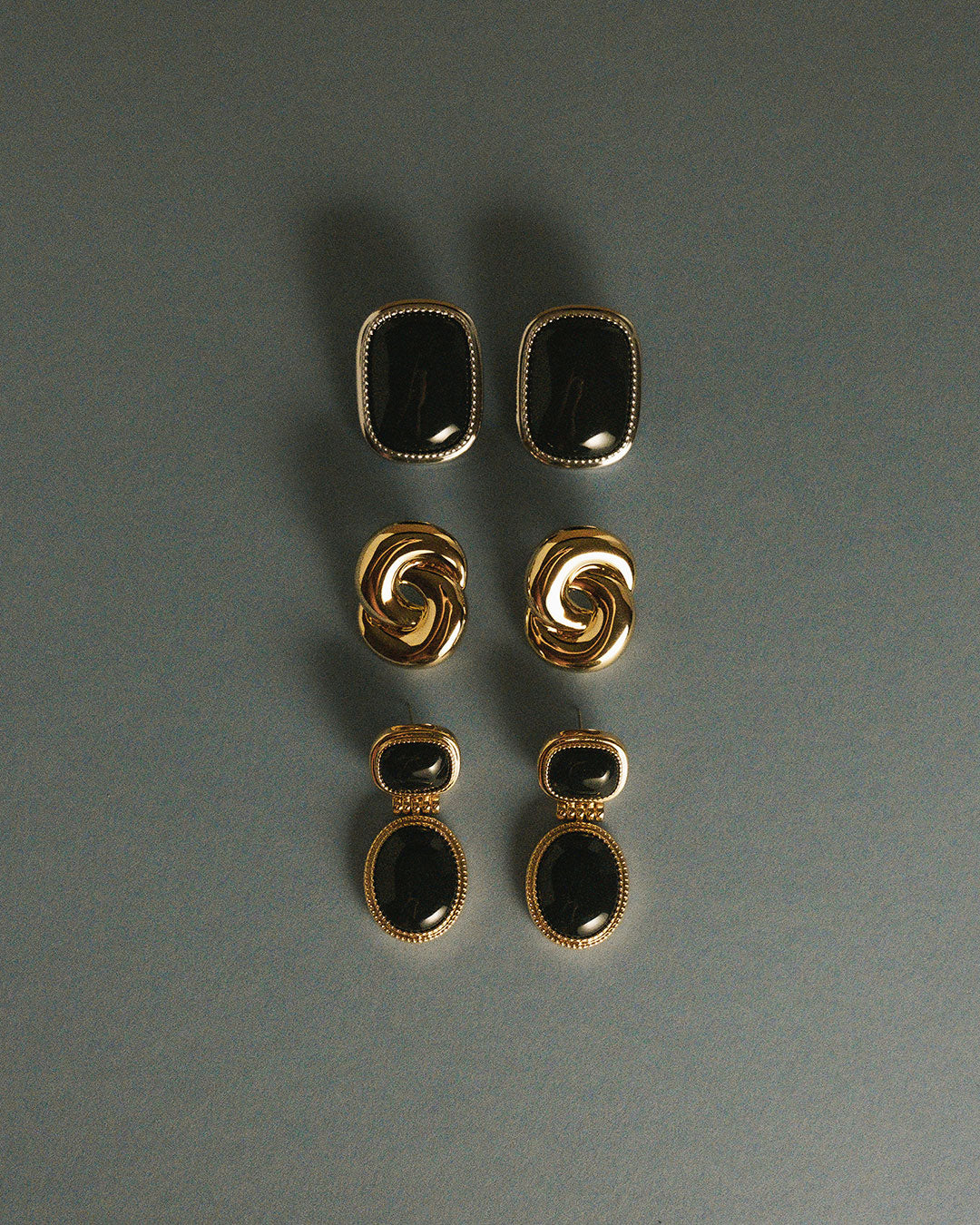 The Midnight Mesa Drop Studs | Black Agate | Gold