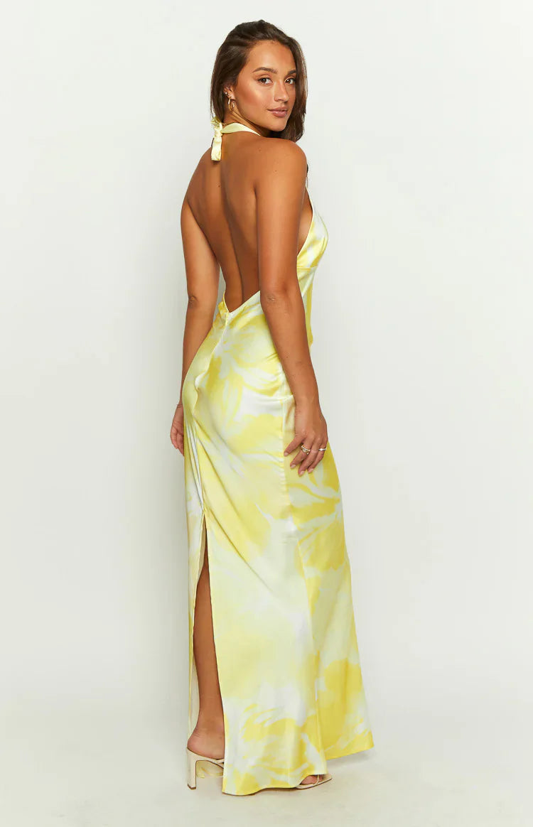 Lyra Halter Neck Maxi Dress | Yellow
