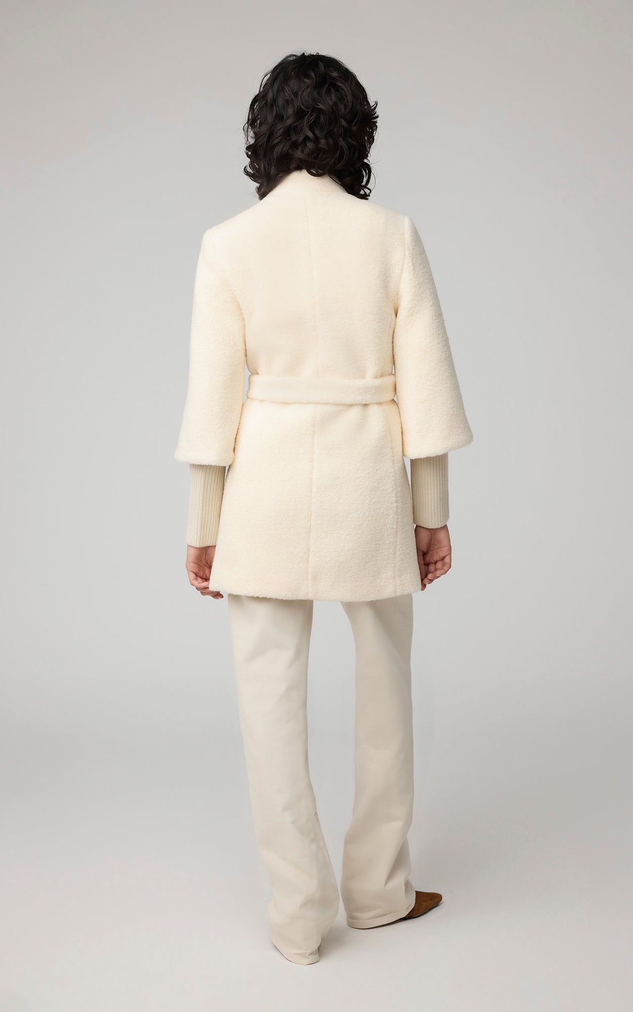 Mariah Semi-Fitted Wool Blend Sherpa Coat With Belt | Powder