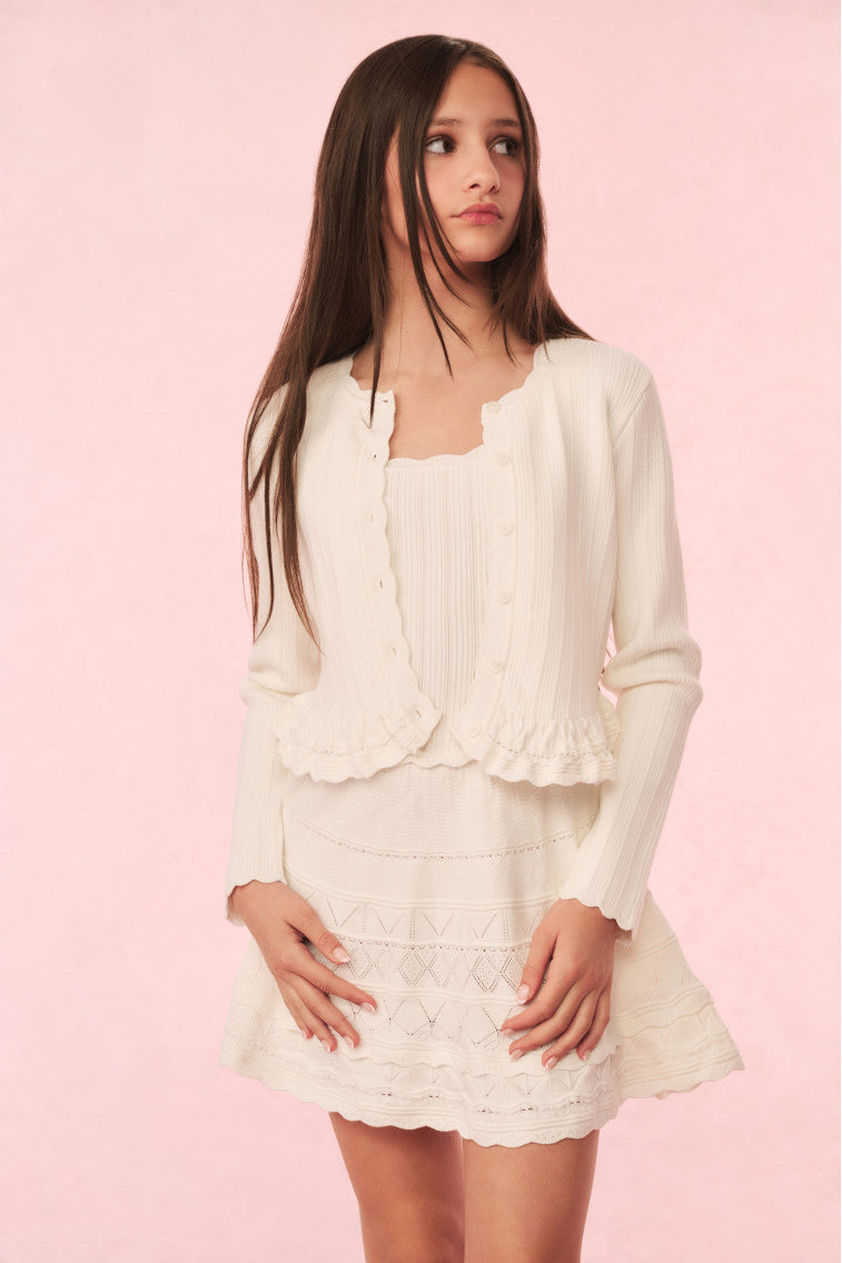 Girls Mari Knit Peplum Cardigan | Ivory