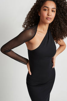 Manhattan Mesh Sleeve Gown | Black Mesh