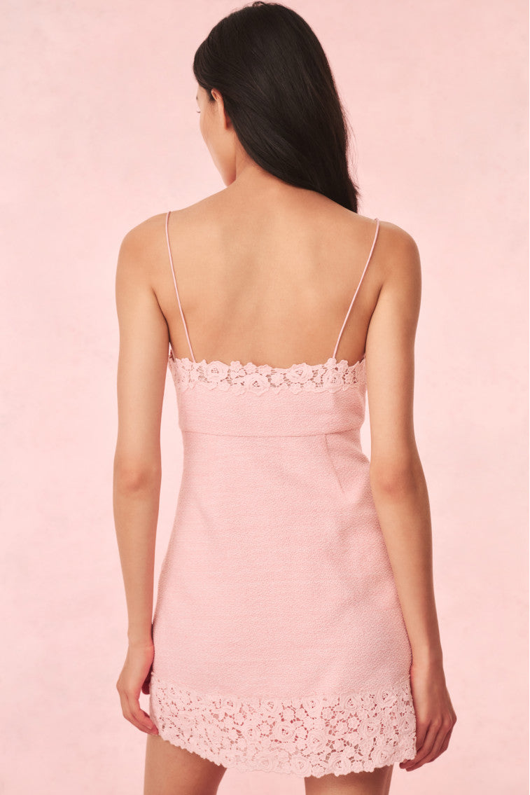 Meva Tweed Lace-Trimmed Mini Dress | Strawberry Spritz