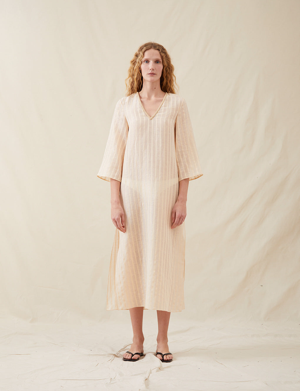 Womens | The Sheer Caftan | Sheer Cream Stripe