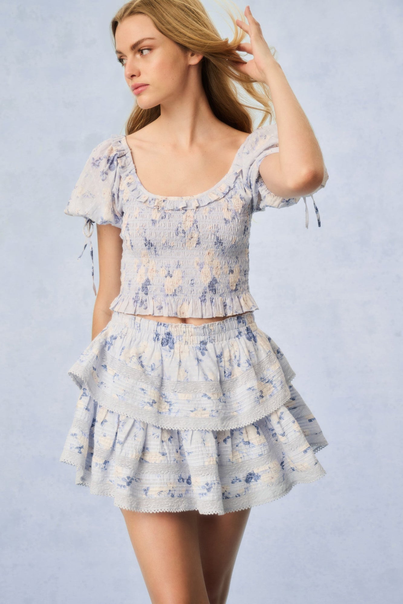 Molly Heirloom Print Top | Whisper Blue