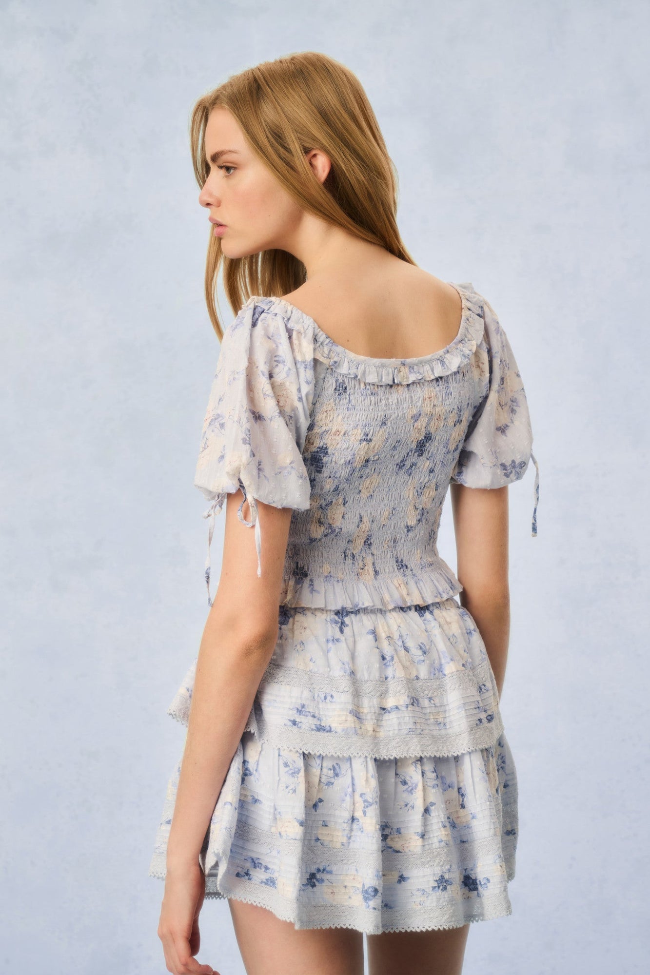 Molly Heirloom Print Top | Whisper Blue