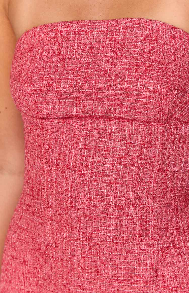 Monaco Tweed Strapless Mini Dress | Red