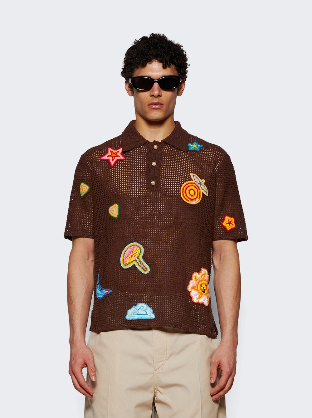 Men | CASABLANCA | Crochet Polo With Patches | Brown