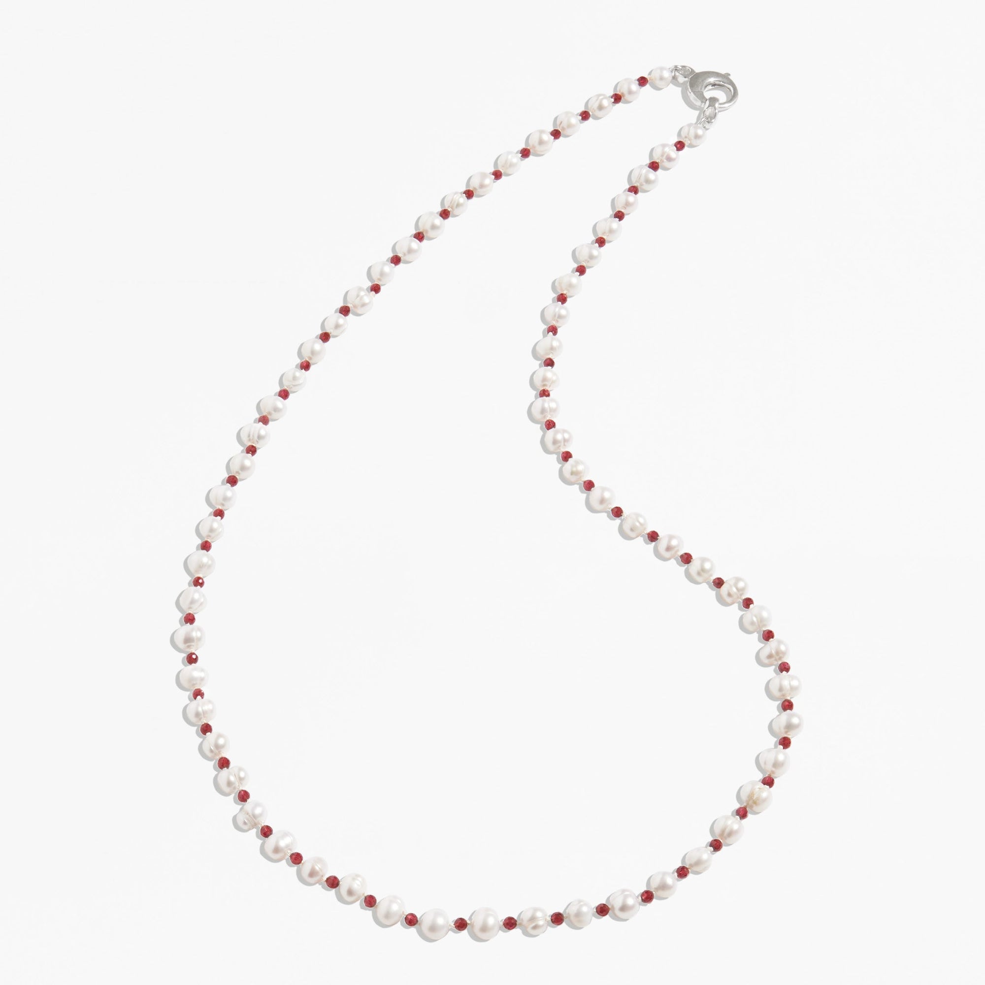 Po Po Necklace | Sterling Silver | Freshwater Pearls/Red Garnet