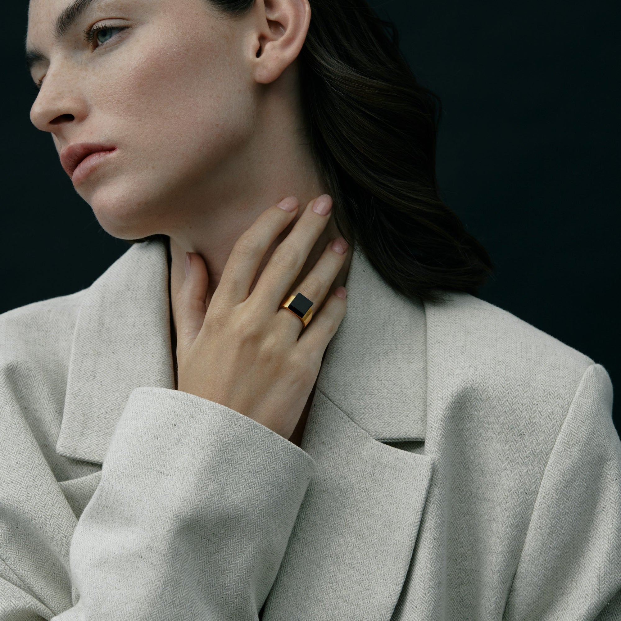 Pixel Ring | 18K Gold Plated | Onyx