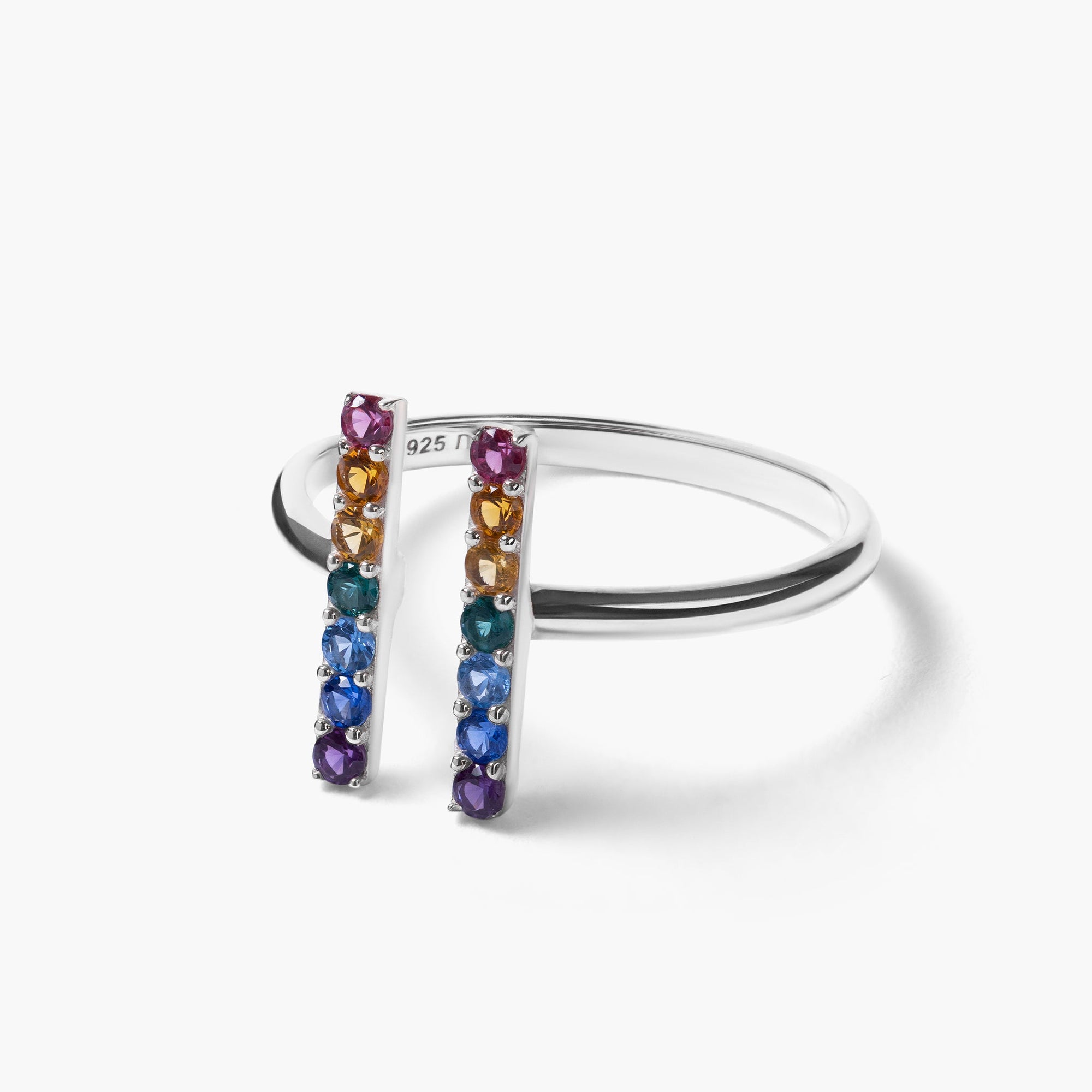 Parallel Ring | Sterling Silver | Rainbow Cubic Zirconia