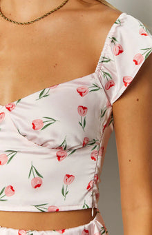 Maeva Satin Tulip Print Top | Pink